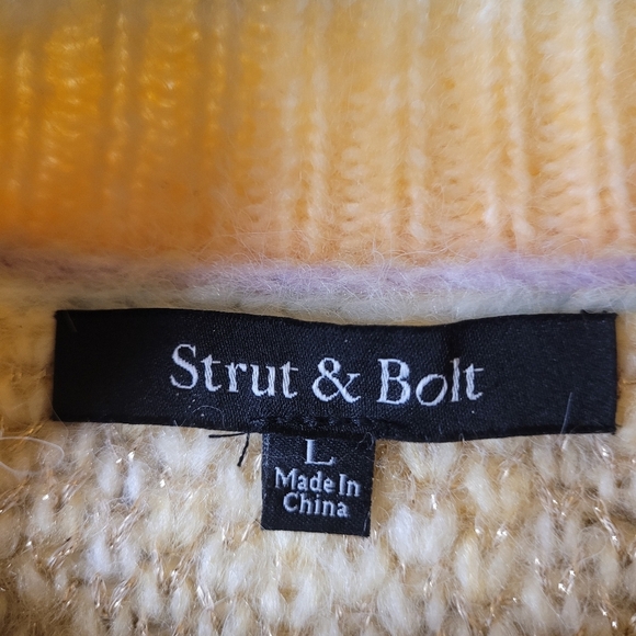 Strut and Bolt Rainbow Wool Blend Balloon Sleeve Sweater sz L - Picture 6 of 10